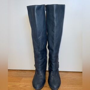 Over-the-Knee Leather Boots in Navy